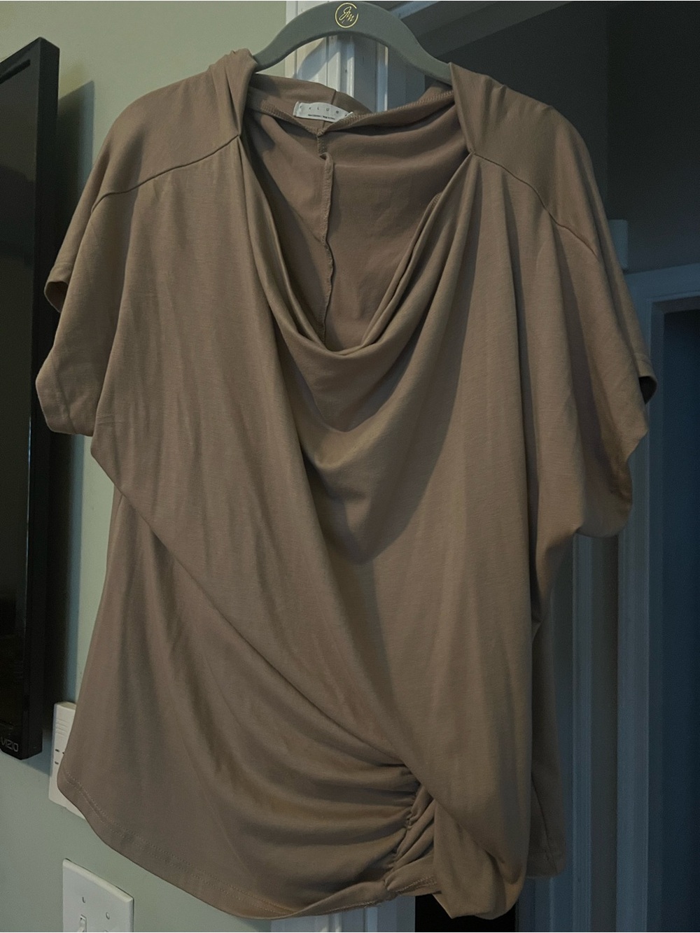 Draped Taupe Short-Sleeve Top